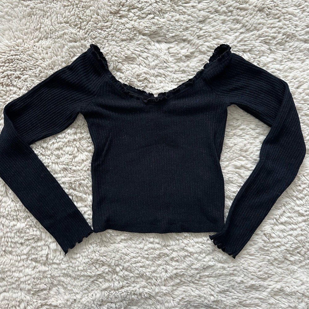 Abercrombie & Fitch Black Lace Trim Long Sleeve Top Womens Size XS